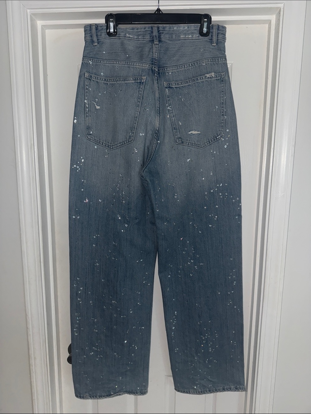 Zara Light Blue Sequin-Embellished Relaxed Jeans - Picture 2 of 3